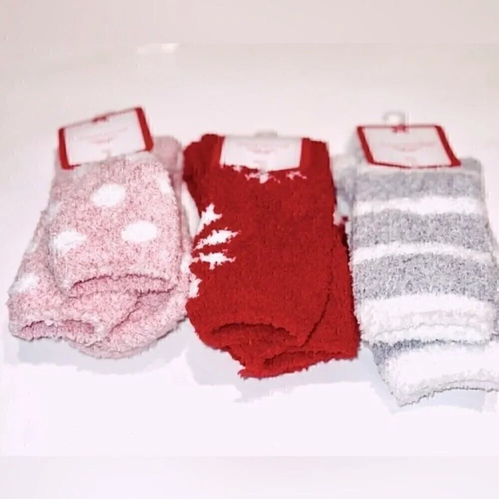 3 Set Charter Club Womens Size 9-11 Butter Super Soft Cozy Crew Socks pink red …